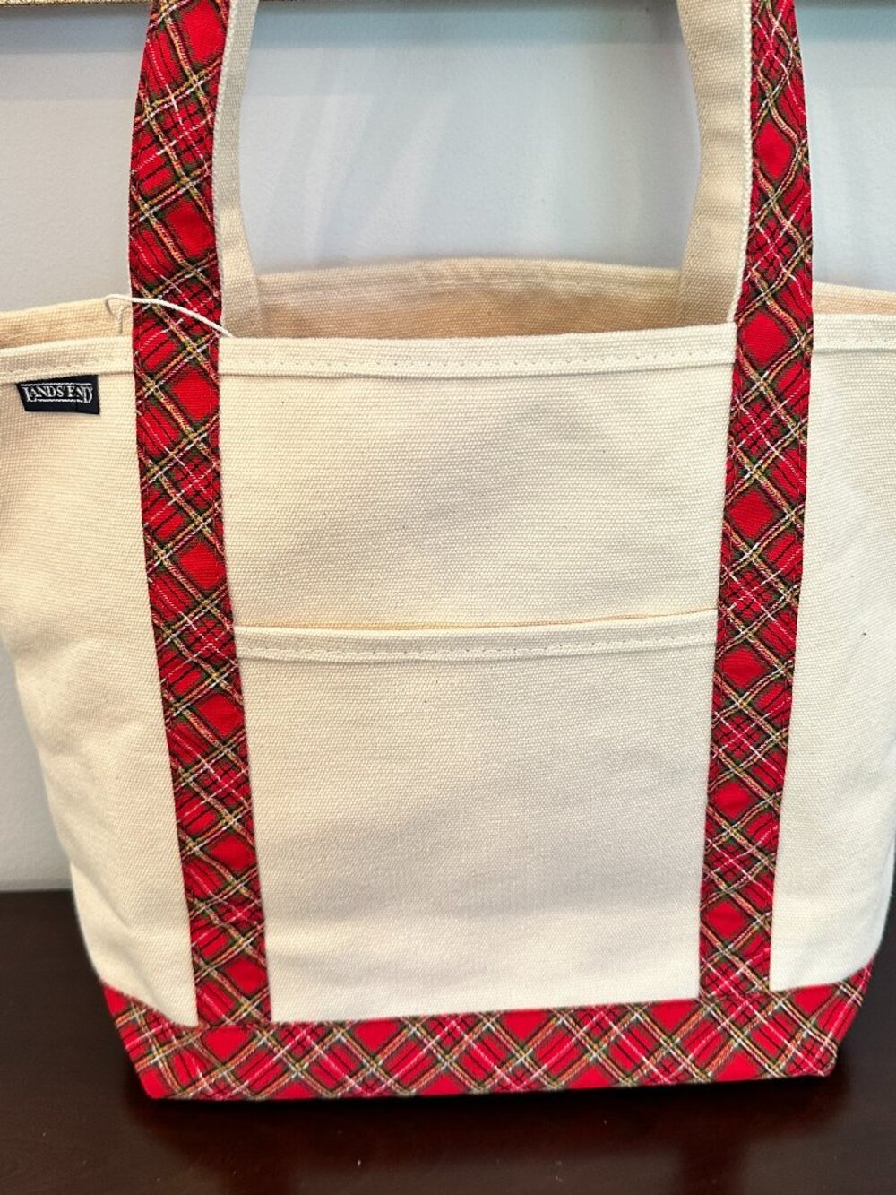 VTG Lands End Red Cream Classic Canvas Boat Tote Medium 16x12 - Picture 2 of 13